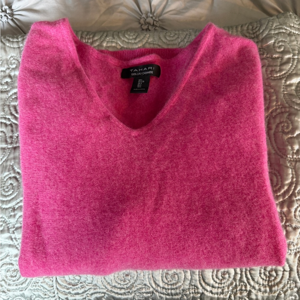 Tahari Women's V-Neck Sweater in Vibrant Pink